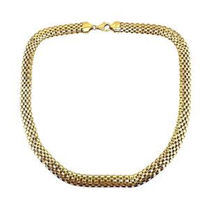 Unisex Modern Mesh Checkerboard Tube Chain Gold Tone Trendy Stack 20” Necklace